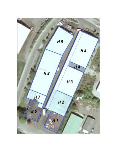 120 qm Halle, 720 qm Halle, 200 qm Halle im Bliesgau, z.T. mit Büro & Videoüberwachung – Luftaufnahme, Hallenbezeichn.