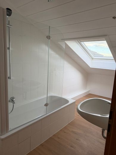 Odnowione rodzinne mieszkanie 4,5-pokojowe z kuchnią, łazienką i WC w centralnej lokalizacji – Badezimmer