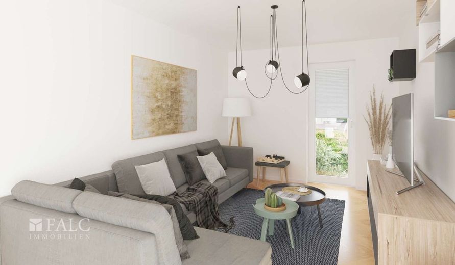 Freistehendes Einfamilienhaus nach KfW55 – Wohnzimmer Animation