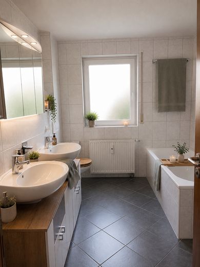 Céntrico y tranquilo: piso de 4 habitaciones con balcón en el corazón de Maichingen – Badezimmer