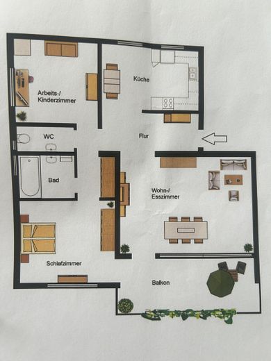 Wymarzone 3,5-pokojowe mieszkanie z nowoczesną kuchnią w zabudowie, garażem indywidualnym i XXL balkonem – Grundriss