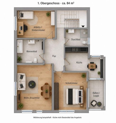 Frankfurt vor der Haustür: hochwertige 84-m²-Wohnung mit Balkon im stilvollen 3-Parteien-Haus – Grundriss
