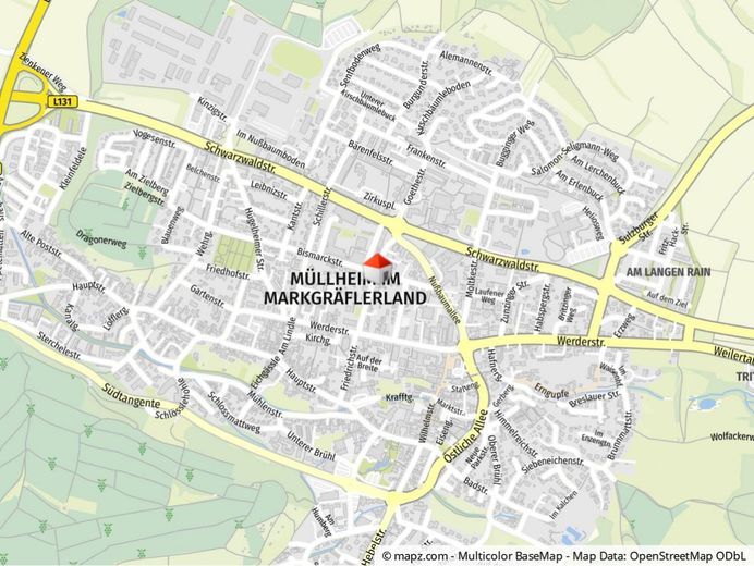Großzügiges Zweifamilienhaus in bester, zentrumsnaher Lage in Müllheim – Geolyzer Kartenausschnitt