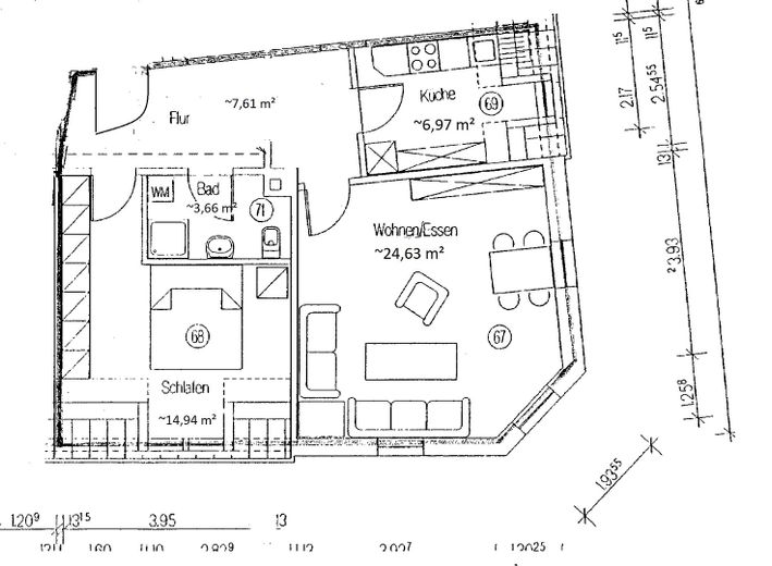 2 Zimmer WE im 3. OG - hell, gut geschnitten Top-Zustand – Grundriss