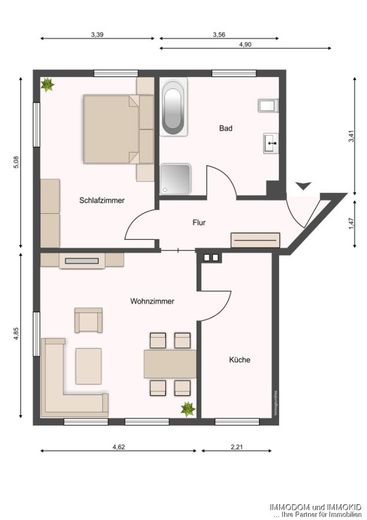 2-Zimmer-Wohnung mit schönem Bad in Wilkau-Hasslau, helle Räume, preiswert zu vermieten! – Grundriss