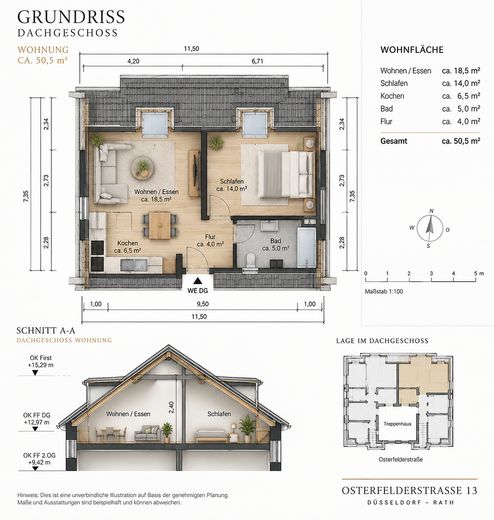 Rustico di sottotetto autorizzato a Düsseldorf-Rath– 50,5 m² – a soli 69.000 € – Planung