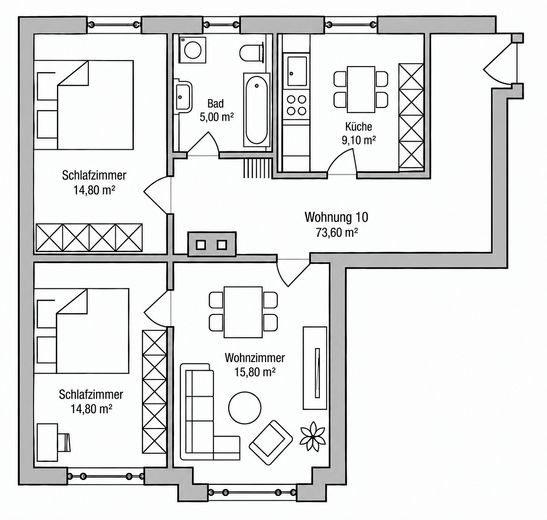 Attraktive 3-Zimmer-Wohnung mit ca. 73 m² in zentraler Lage von Augsburg – ideal auch als WG – Foto 13