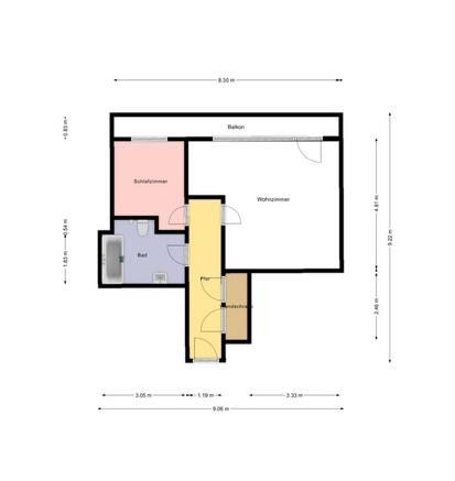 Schöne helle 1,5 Zimmer Wohnung mit großem Balkon - sofort wohlfühlen – Skizze Grundriss