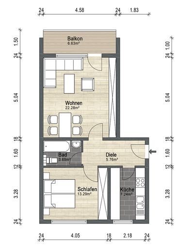 Erstbezug Saniert – 2 Zimmer – Balkon – Wettbergen – Grundriss