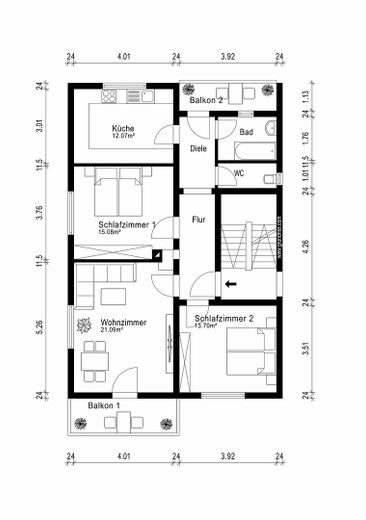 Eerste bewoning - lichte 3-kamerwoning in het hart van Heilbronn - zonder makelaarscourtage! – Grundriss