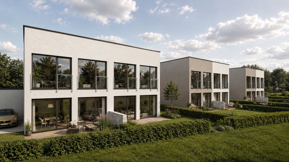 IHR TRAUMHAUS IN GANGELT-STAHE: FLEXIBEL, NACHHALTIG & SCHAFFEN FÜR JEDE LEBENSPHASE – Gartenansicht Tag