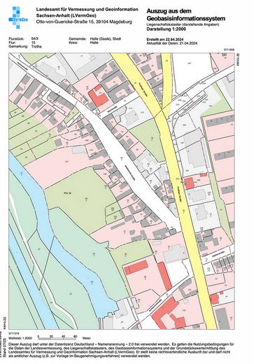 Baugründstück mit Blick auf den Mühlgraben / Saale inkl. Baugenehmigung für Mehrfamilienhaus – Flurkarte