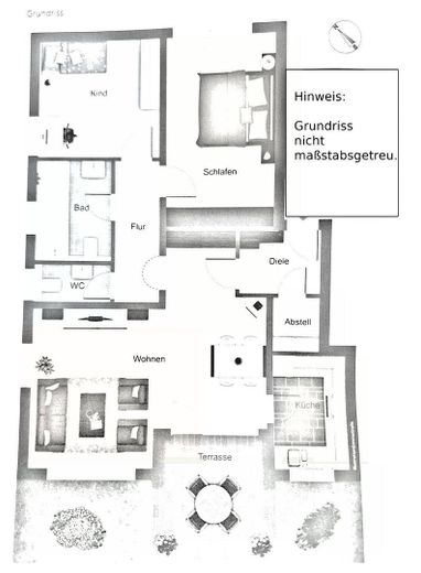 3-кімнатна терасна квартира з навісом для авто та часткою саду в Neu-Ulm/Burlafingen – Grundriss