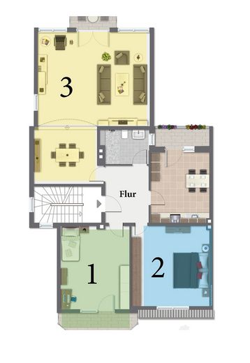 55 m² Loft-Suite in 3er-WG | Altbauvilla Hanau – Grundriss der WG 