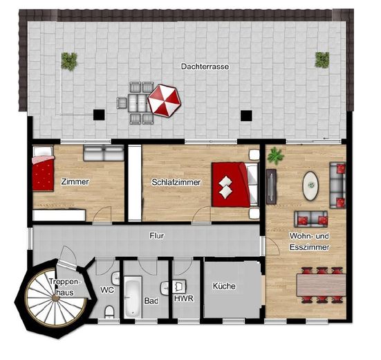 Wohnung mit 70m² Terrasse – Grundriss_2