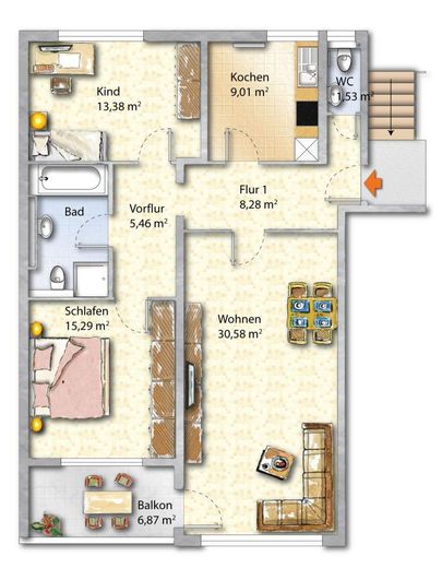 Kapitalanlage Düsseldorf-Golzheim: 3-Zimmer-Wohnung, vermietet &amp; wertstabil – Grundriss