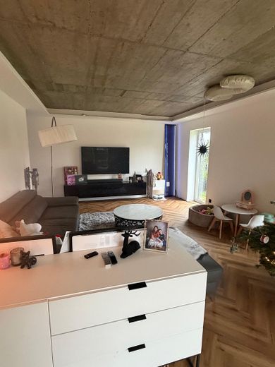سكن رائع: منزل مُجدَّد جزئيًا مع شقة ملحقة، تصريح بناء وحظيرة – Wohnzimmer