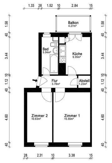 Bezugsfreie 2-Zimmer-Wohnung in Prenzlauer Berg mit EBK & Balkon – Grundriss