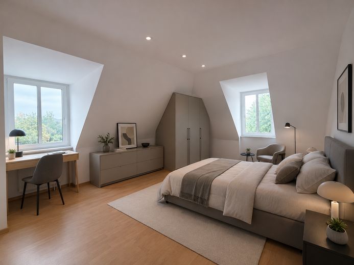 Remont zgodnie z Państwa oczekiwaniami – zrealizujcie Państwo swoją indywidualną koncepcję mieszkania – KI Visualisierung Schlafzimmer