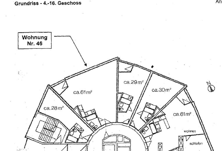 Grundriss, Wohnung 2, 6. St.