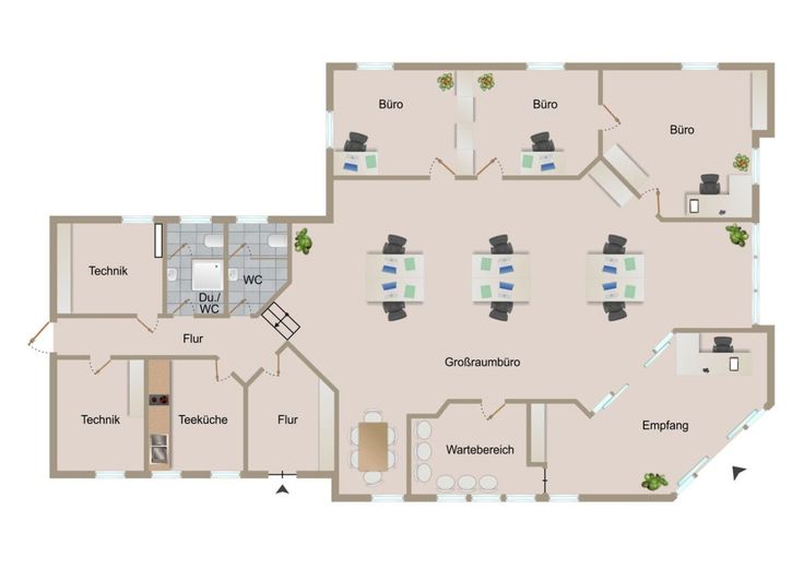 Flexible 240 m² Gewerbefläche - Bungalow für moderne Arbeitswelten – Grundriss