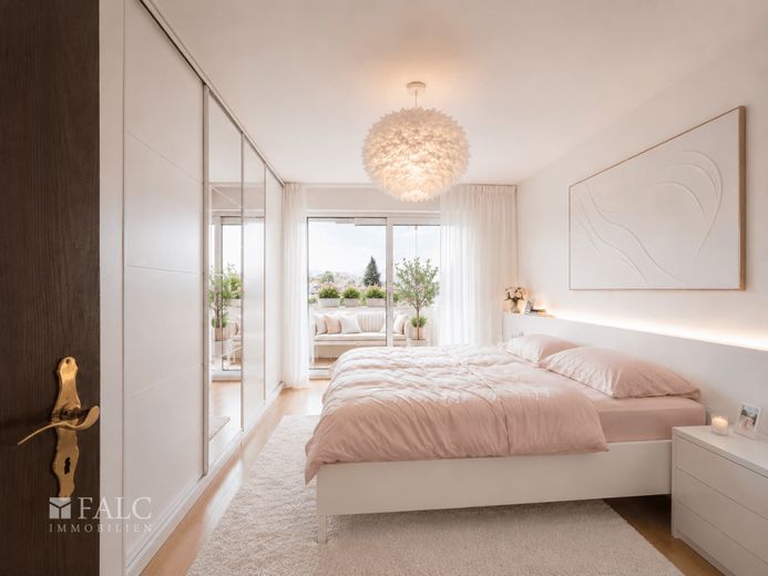 Zentral &amp; idyllisch 2 Zimmer mit Loggia, Blick ins Grüne – Schlafzimmer