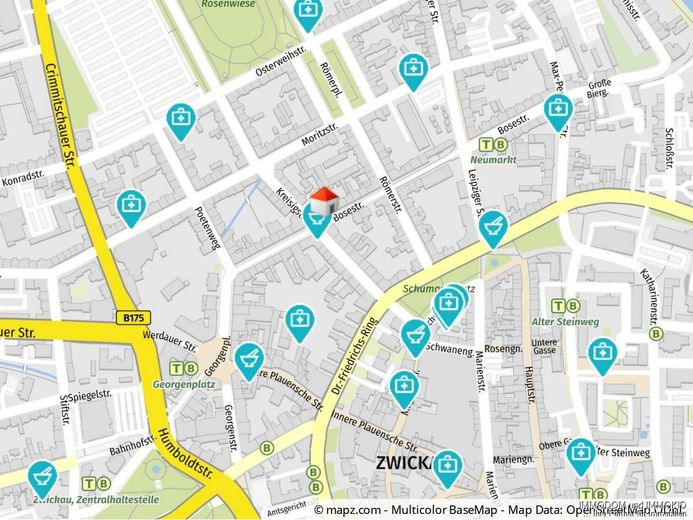 Arztpraxis im 3. Obergeschoss mit Personenaufzug (barrierefrei) und PKW-Stellplatz sofort zu vermieten! – Kartenausschnitt