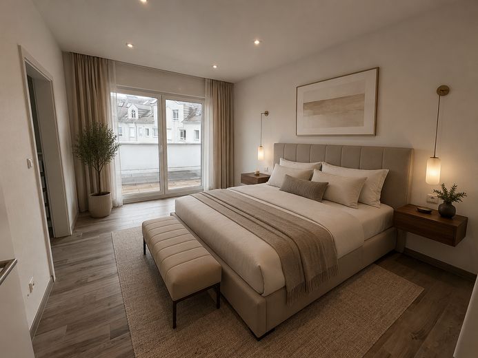 Provisionsfreies Traumhaftes Penthouse mit privater Dachterrasse und Fahrstuhl direkt in die Wohnung – Schlafzimmer Mock-up
