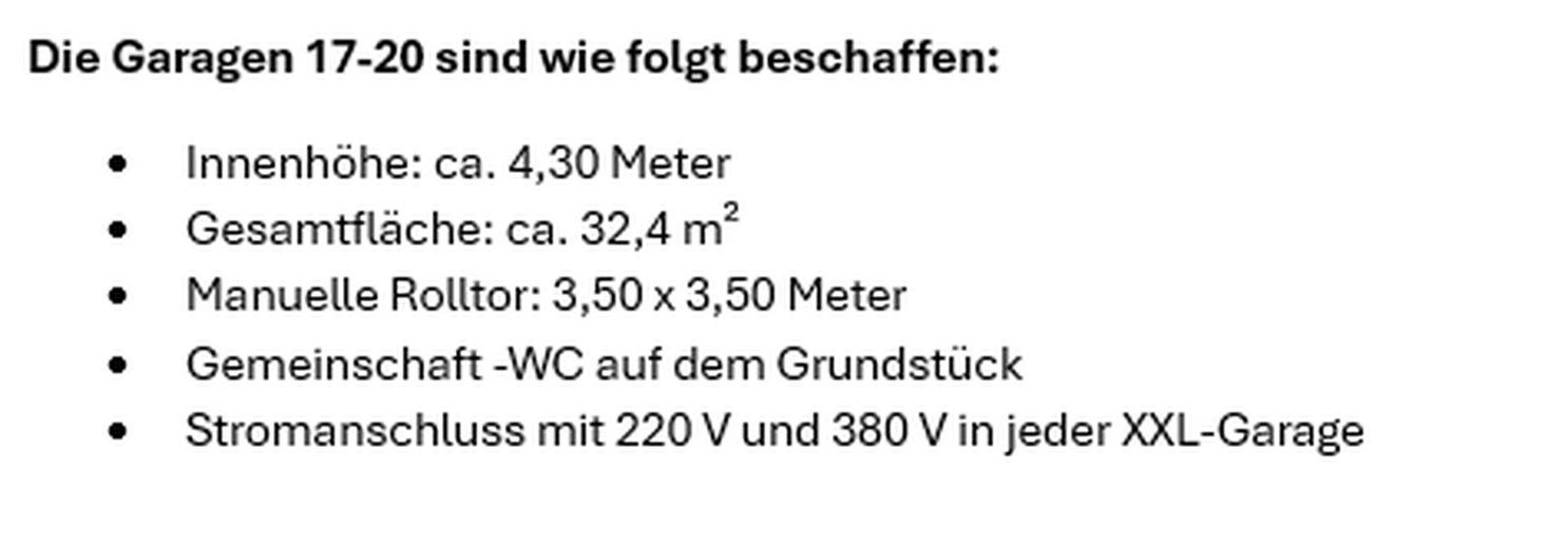 Garagen 18-20 Eckdaten