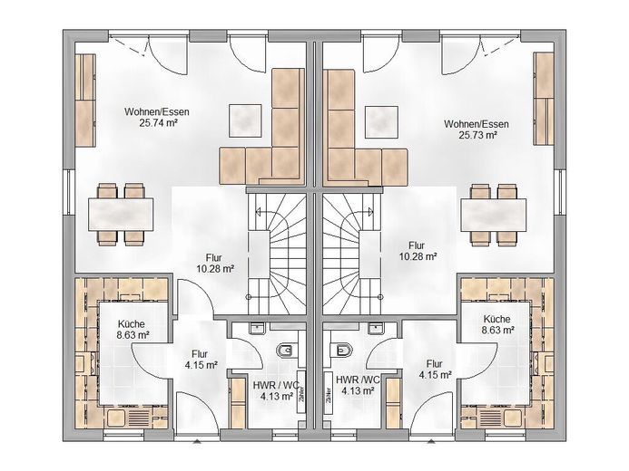 Doppelhaushälfte in Massivbauweise provisionsfrei vom Bauträger - Bezug in 2027 – Grundriss Erdgeschoß - beide Seiten