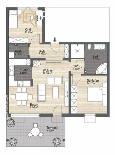 Hochwertige Erdgeschosswohnung mit eigenem Garten, Terrasse und drei Stellplätzen – Grundriss