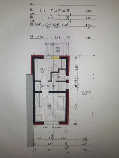 Kernsanierte 1-Zimmer-Wohnung mir Einbauküche, Balkon und eigenem Eingang – Grundriss EG links