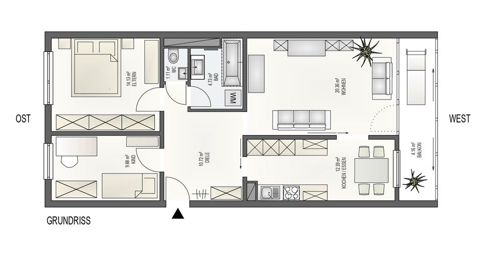 3-room apartment with balcony and underground parking space – Grundriss