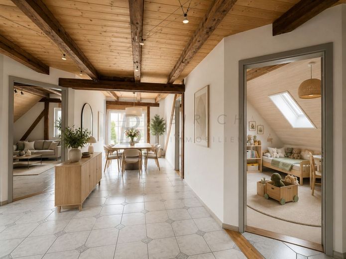 Galeriewohnung im Fachwerkstil - 5 Zimmer mit Loftcharakter &amp; 2 Stellplätzen – Wohnbeispiel mit virtueller Möblierung