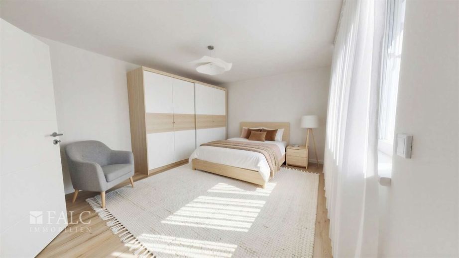 Ebenerdig, modern, selten: Barrierefreies Wohnen mit Garten in Remscheid-Vieringhausen – Schlafzimmer - (Möbel KI generiert)