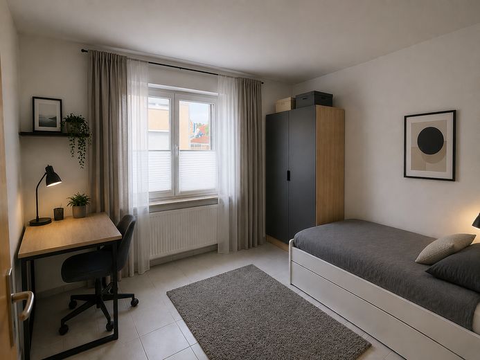 Appartamento di 3,5 locali. Piano terra, terrazza, posto auto + garage interrato. Privo di barriere, senza provvigione, da privato, senza agenzia – Büro/Gästezimmer m KI möbliert