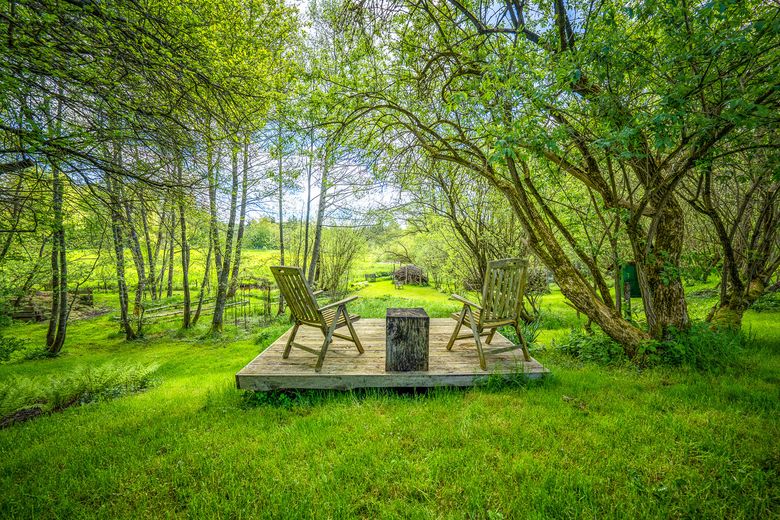 Historische Wassermühle am Lüßbach – einzigartiges Refugium auf 2.678 m² bei Berg – Sommerterrasse im Grünen