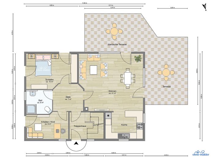 Von Privat: Energetisch modernisiertes Einfamilienhaus mit Einliegerwohnung / Mehrgenerationenhaus – Grundriss Erdgeschoss