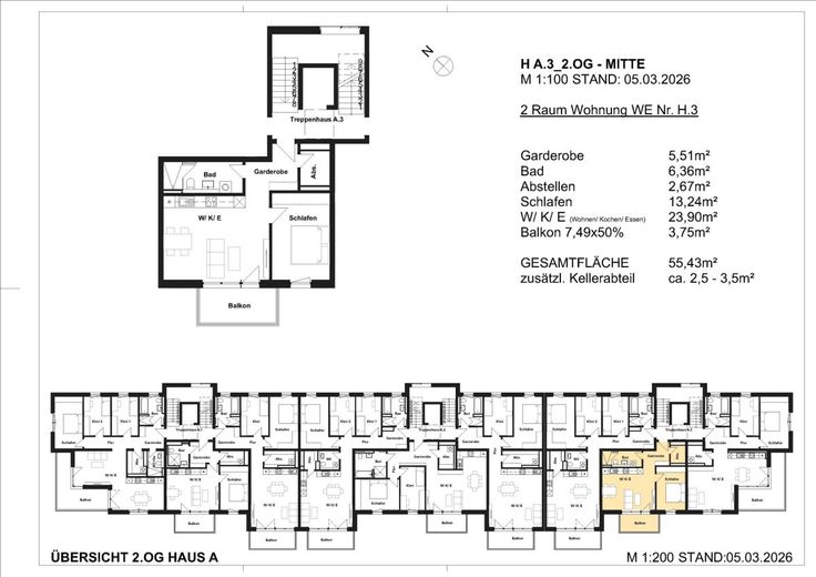 RUHIGE 2-RAUM WOHNUNG IM 1.OG - ERSTBEZUG – Grundriss WE26