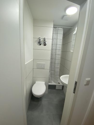 1 Zimmer-Apartment renoviert und neu möbliert, super zentral! – Badezimmer
