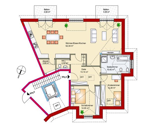 Exclusivo apartamento de obra nueva de 3,5 habitaciones con 2 balcones y plaza de aparcamiento en garaje subterráneo – Grundriss