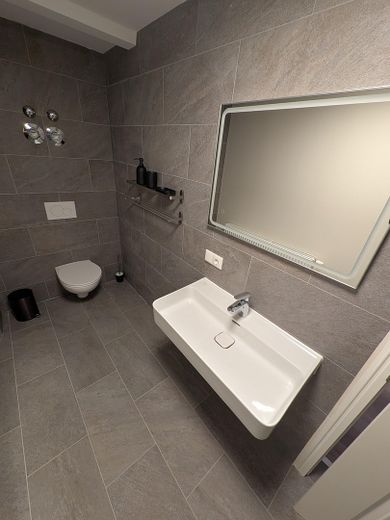 Fully furnished 3-room KfW apartment with kitchen & balcony in a prime location in Wiesbaden Mitte – Master Badezimmer
