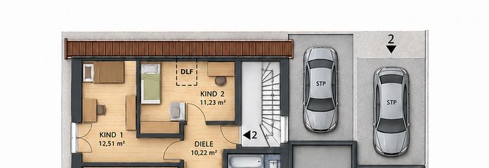Appartement en copropriété, 4 pièces avec cuisine, salle de bains et WC + studio mansardé ainsi qu’un jardin privatif de 120 m², balcon, garage – Übersicht