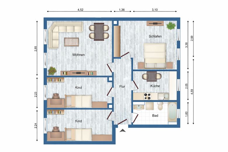 2–4 Zimmer im Grünen – Ziegendorf ab 449 € warm - all inkl. – Grundriss 4-RMW