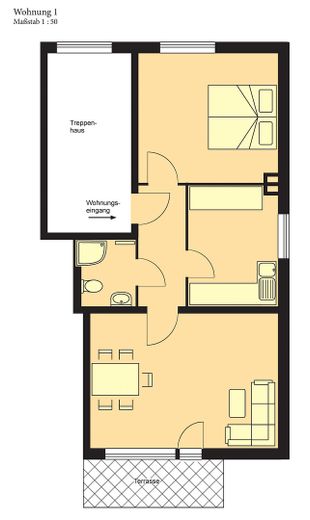 Grundriss Zwei-Zimmer-Wohnung