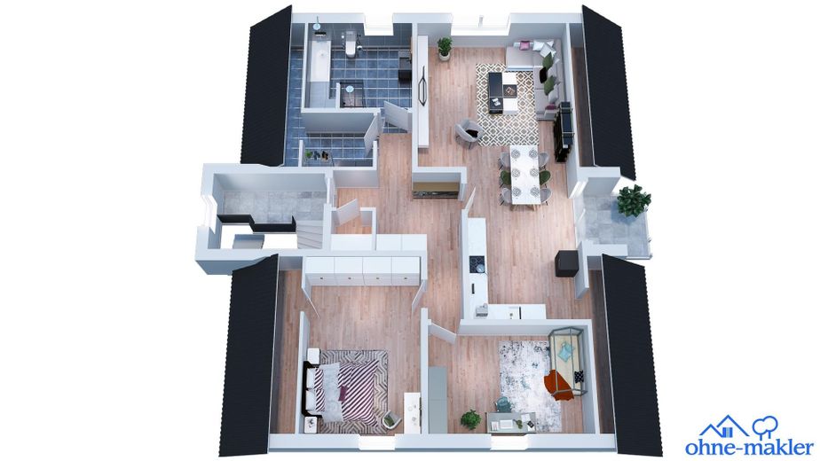 ETW mit gehobener Ausstattung und Fernblick in beliebtem Wohnviertel von Hengersberg – Grundriss in 3D