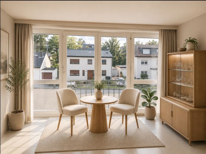 Stadtnahe, idyllische Terassen/Gartenwohnung in ruhiger Weinberglage – Erker mit Ki verändert
