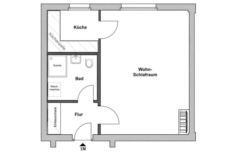 Kompakt, gepflegt, bezugsfrei! 1-Zimmer-Wohnung in Berlin-Wilmersdorf – Grundriss