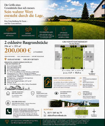 2 voll erschlossene Baugrundstücke in Feldrandlage mit Weitblick – einzeln oder zusammen erwerbbar – Zwei Grundstücke im Überblick