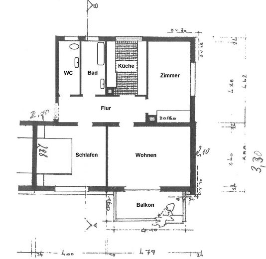 Rénovée en profondeur et prête à emménager : appartement moderne de 3 pièces en rez-de-chaussée à Hechingen | 61,5 m² – Grundriss
